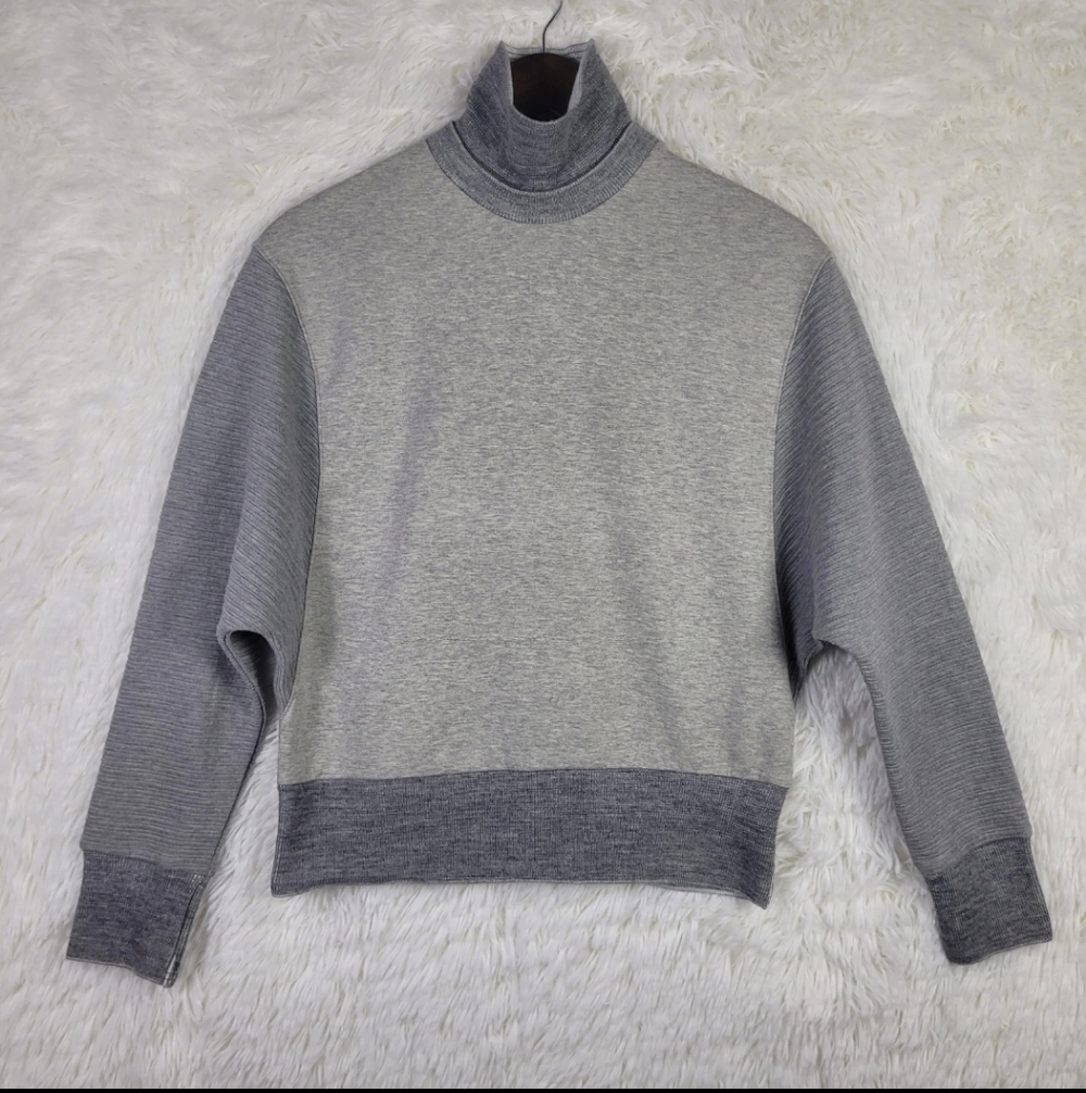 Sz 2 Small Sandro Paris Women Gray High Neck Ribbed Sleeve French Modern